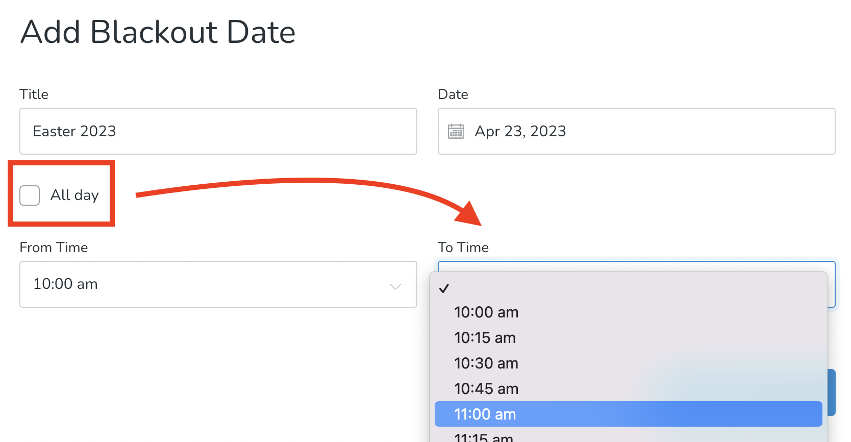 Entering Blackout Dates / Times for Reservations